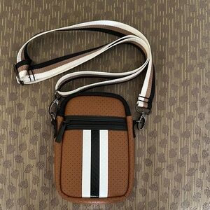 HAUTE SHORE Crossbody Bag Brown and Black with Sporty Stripes